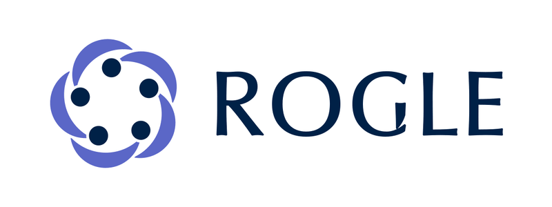Animated ROGLE logo: the isotype spins, moves to the left and the letters of the name appear.